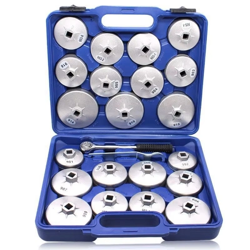 23 Pcs Cap Type Oil Filter Socket Set, End Cap Oil Filter Wrench Kit with Ratchet Handle