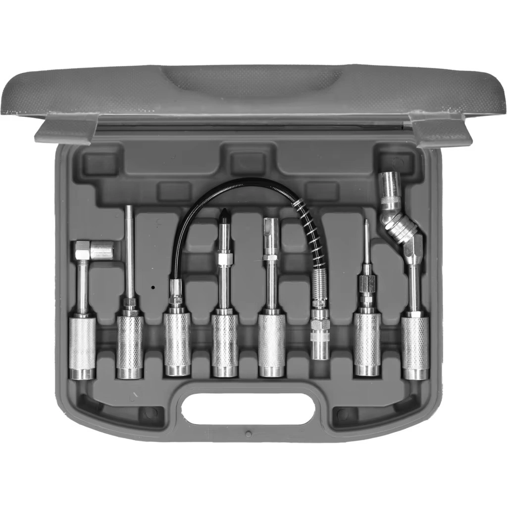 8 Pcs Grease Gun Adapter Set, Angled Grease Nipple Extension Fitting Kit with Flexible Hose