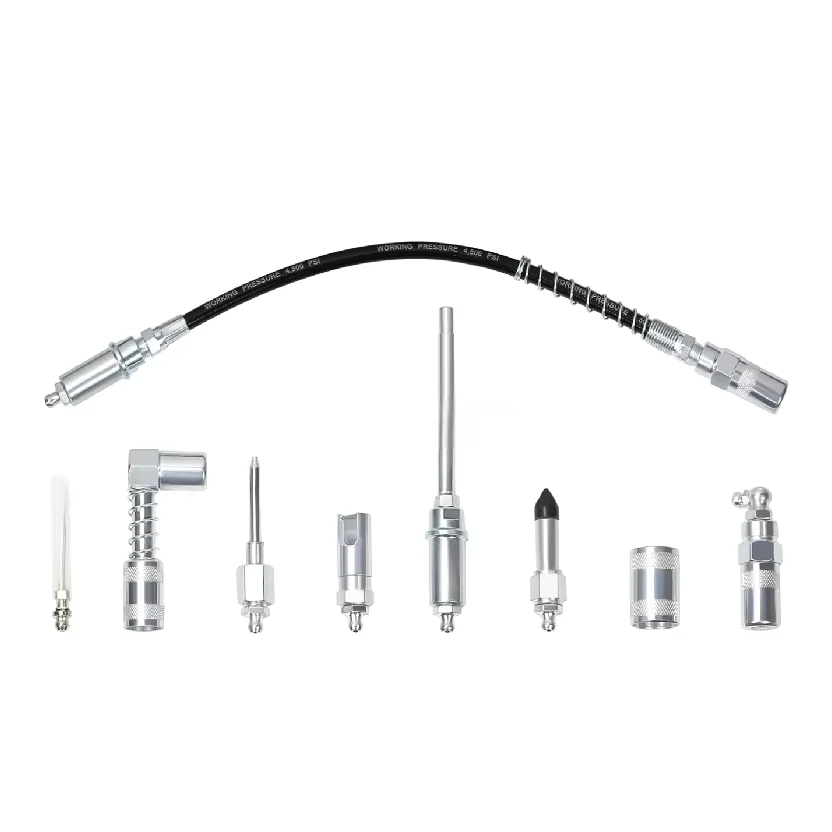 9 Pcs Grease Gun Nozzle Adapter Kit, Angled Needle Nose & Long Reach Grease Fitting Connector Set